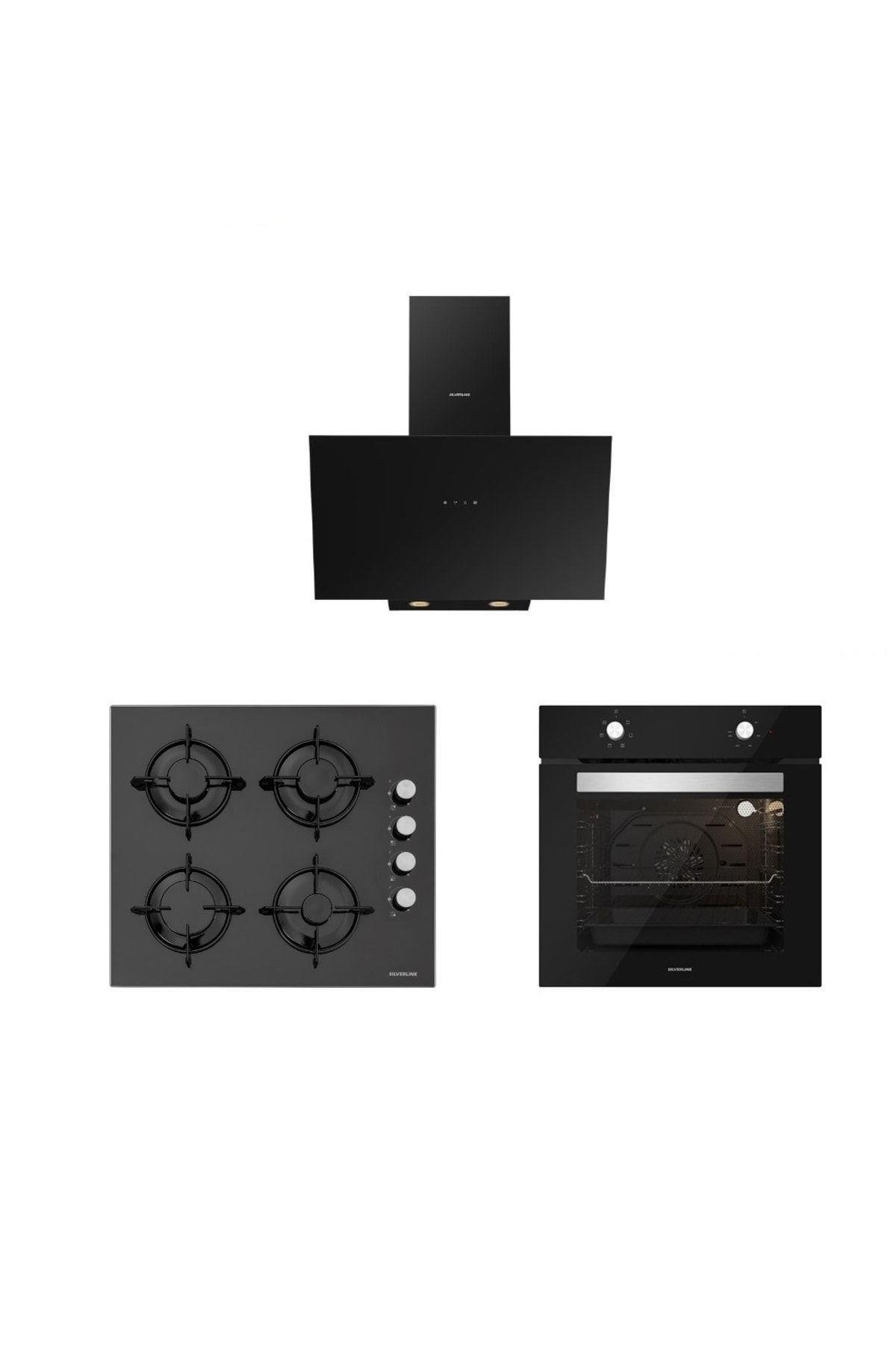 Silverline 3'lü Siyah Cam Ankastre Set 3481 Flam 60 Siyah+cs5349b01+bo6501b01