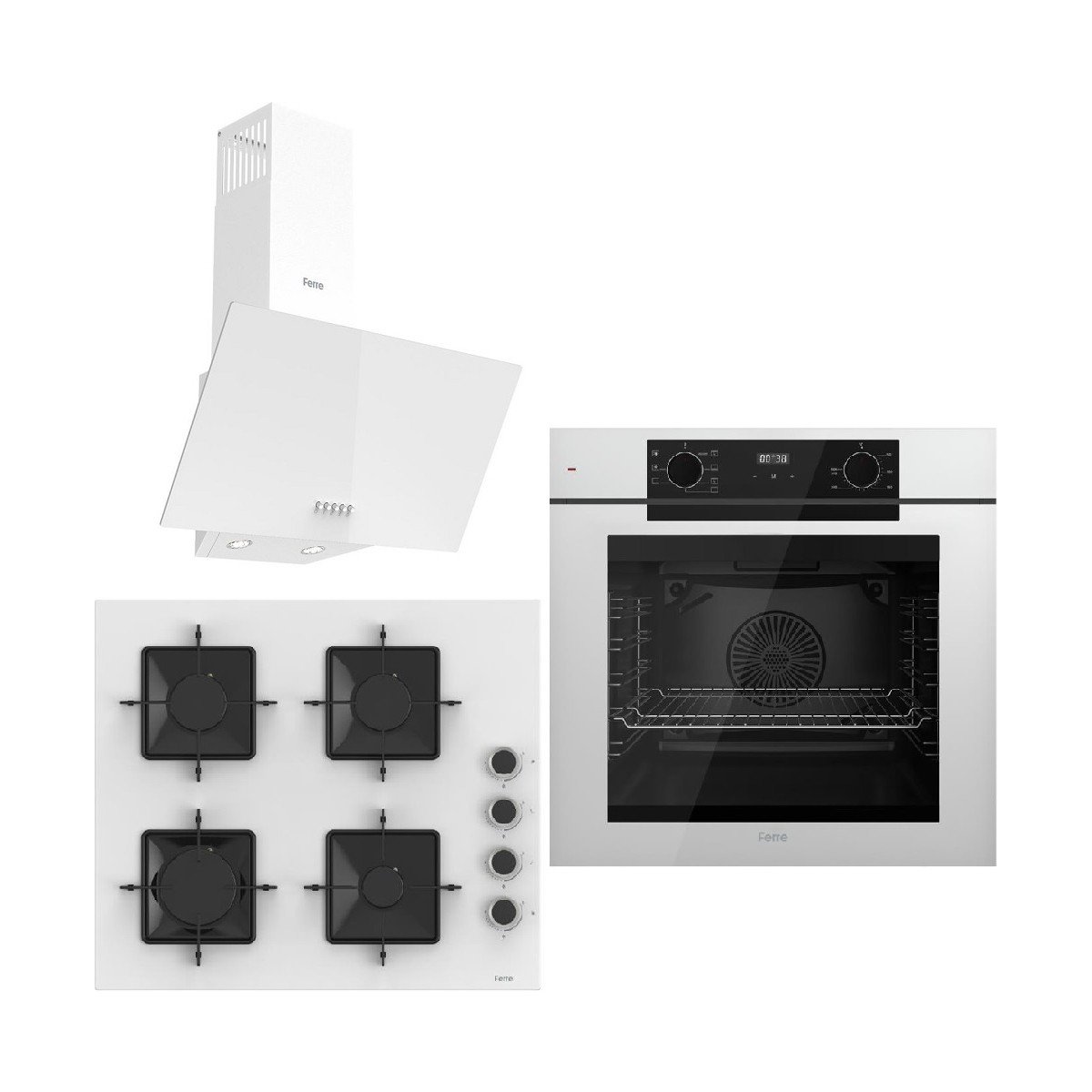 Ferre White FryArt 3 Lü Ankastre Set ( QEP63CB - SS206 - D081-SA ) A++ Sessiz Davlumbaz