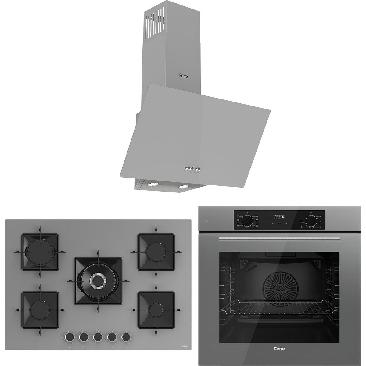 Ferre Flowart Florenz Essential Gri 3'lü Ankastre Set ( QBL63CPR-SS038-D088 )