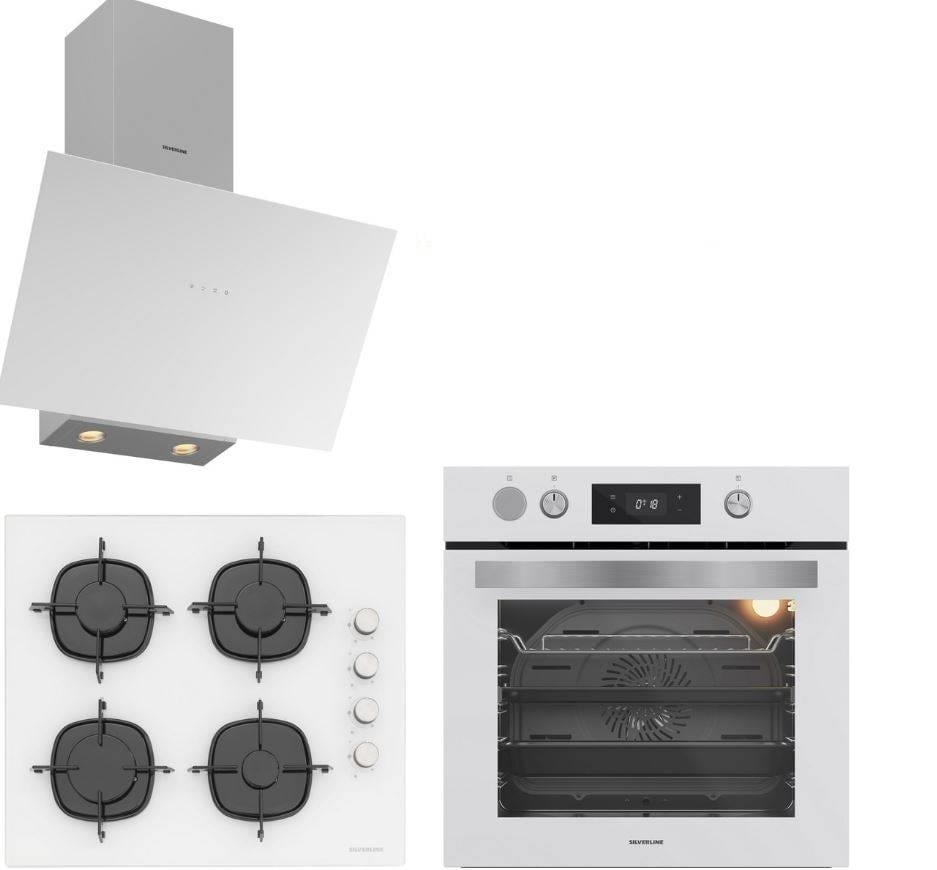 Silverline BO65P4W01 Fırın-CS5700E6W01 Ocak-3481 Flam Davlumbaz Beyaz Cam Ankastre Set 