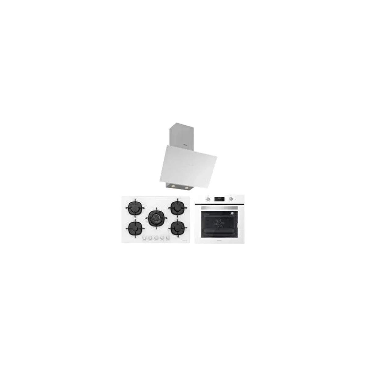 Silverline Beyaz Cam Ankastre Set (3481 Flam Beyaz - CS5365W01 5 Gözlü 75 cm Ocak - BO6502W02 )