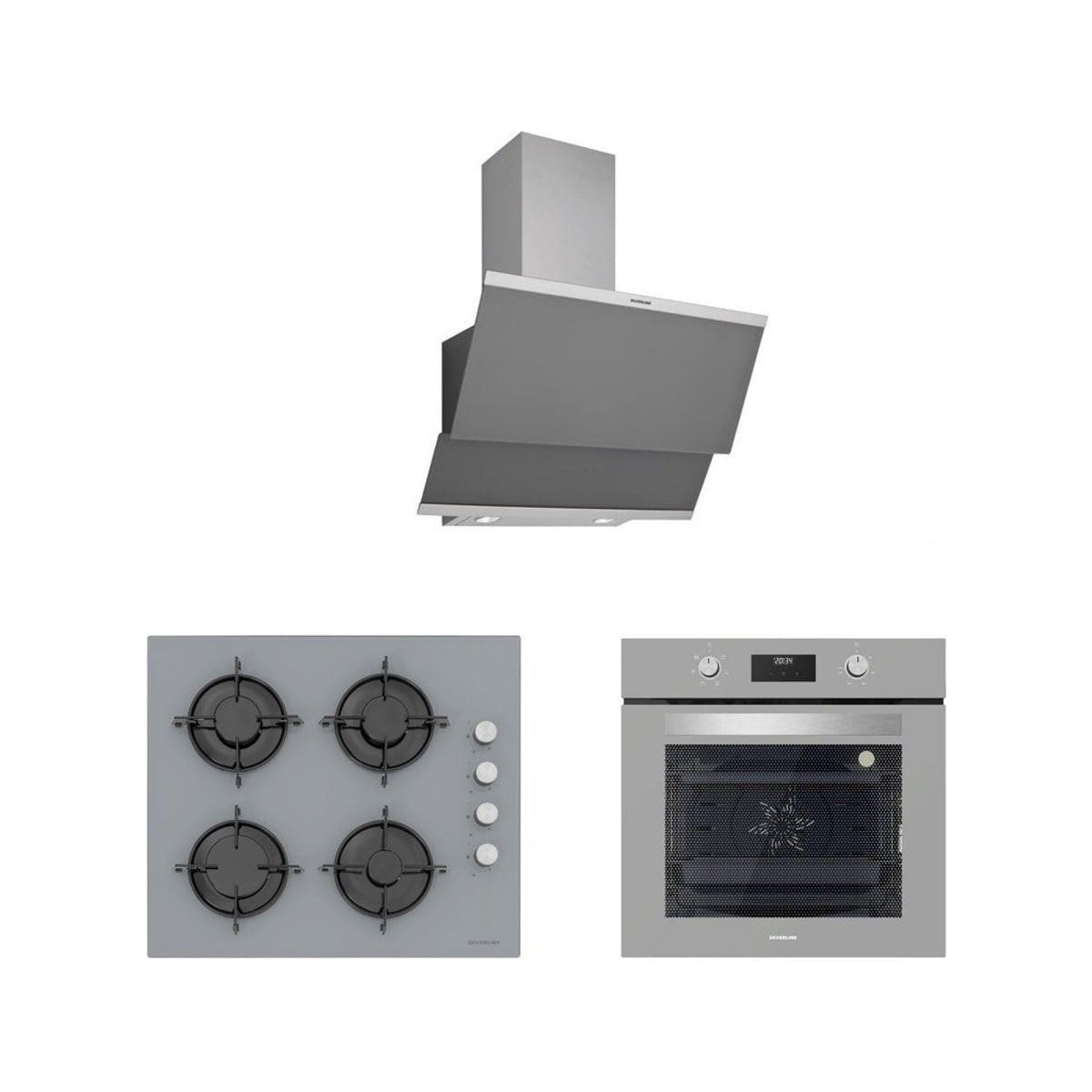 Silverline 3420 Classy Davlumbaz-CS5349S01 Ocak-BO6502S02 Fırın Gri Cam Ankastre Set