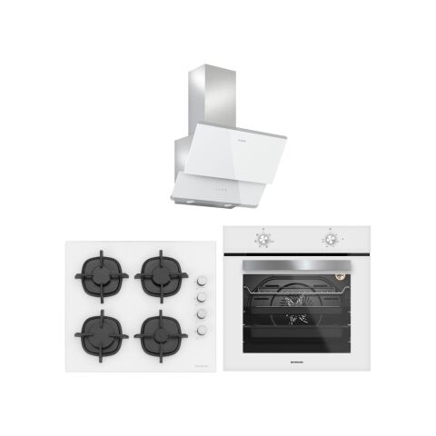 Silverline Beyaz Cam Ankastre Set 3490 Oslo Beyaz Davlumbaz - CS5343W01 Ocak - BO65E1W01 Fırın