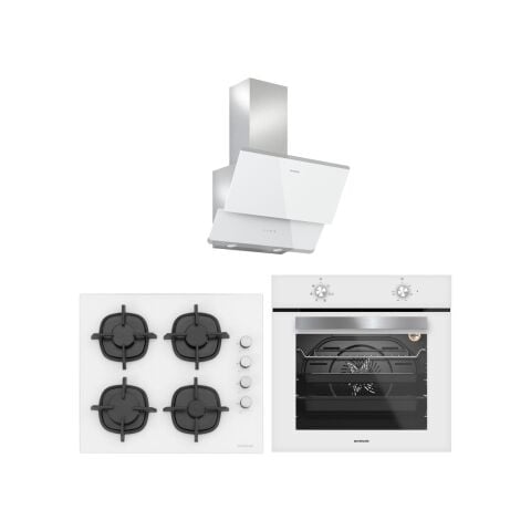 Silverline Beyaz Cam Ankastre Set 3490 Oslo Beyaz Davlumbaz - CS5343W01 Ocak - BO65E1W01 Fırın