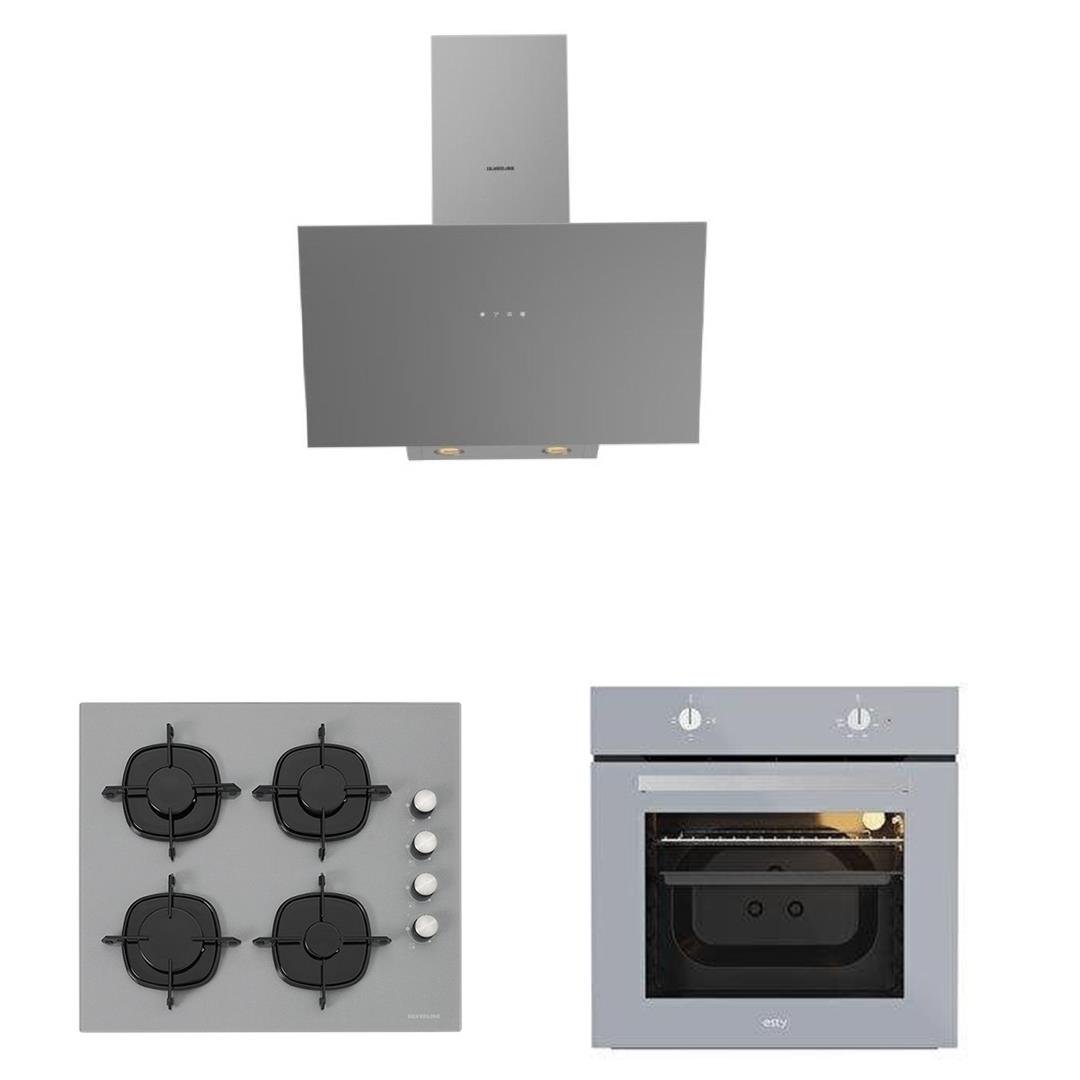 Silverline Karma Ankastre Gri Cam Set 3481 Davlumbaz - CS5335S01 ocak- Esty Aef6601s04 Firin