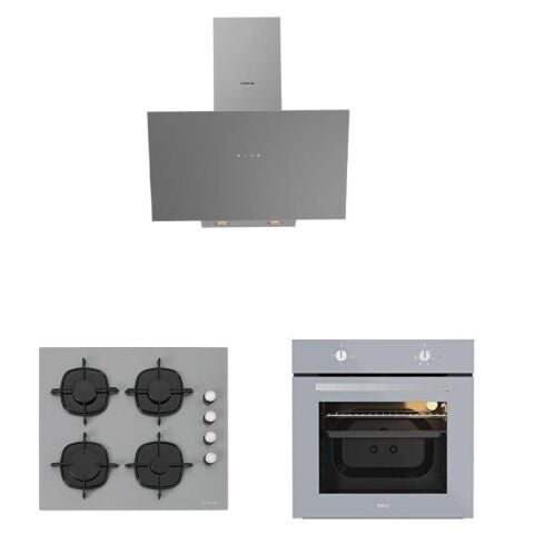 Silverline Karma Ankastre Gri Cam Set 3481 Davlumbaz - CS5335S01 ocak- Esty Aef6601s04 Firin