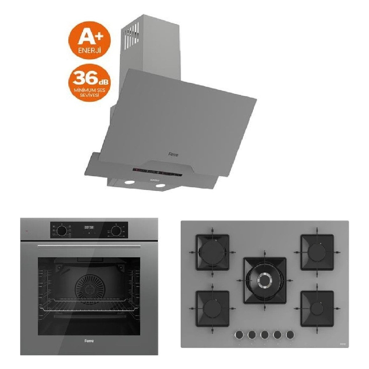 Ferre Flowart Serisi (QBL63CPR SS038 D065) Ankastre Set