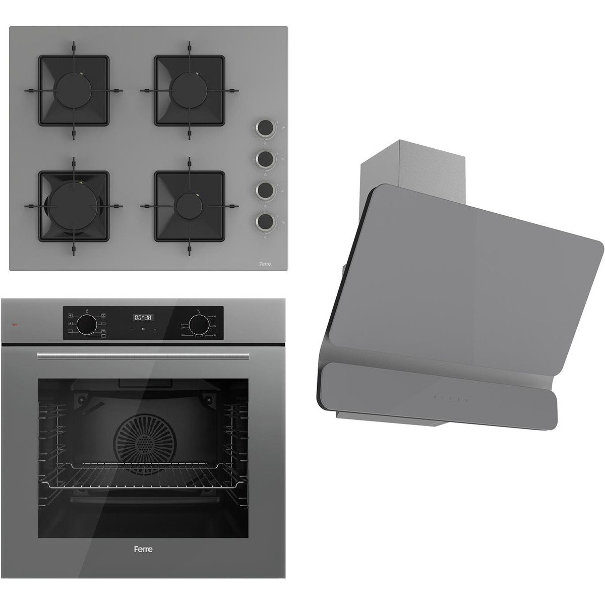 Ferre Flowart Serisi Gri Set (SS208 + QBL63CPR +D082 ) - Emaye Izgara