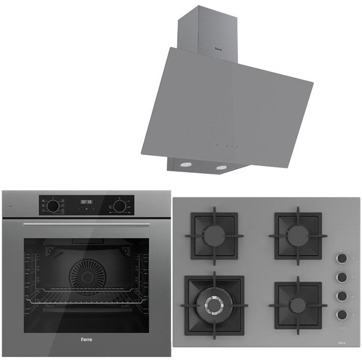 Ferre Icon Plus 75 Serisi 3lü Cam Ankastre Set (QBL63CPR-SC408-D079)