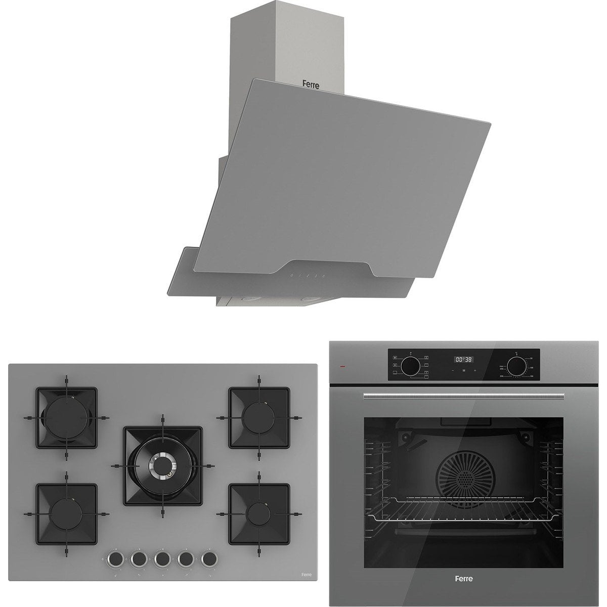 Ferre Flowart Florenz Pro Gri 3'lü Ankastre Set ( QBL63CPR-SS038-D065 )