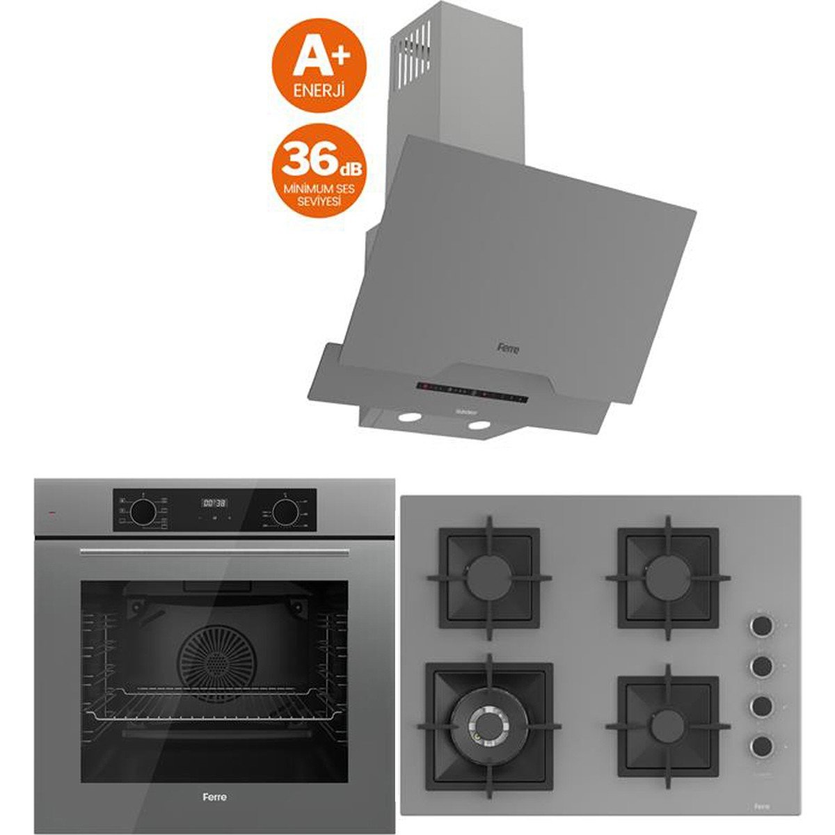 Ferre Icon Plus 75 Serisi 3lü Cam Ankastre Set (QBL63CPR-SC408-D065SA)
