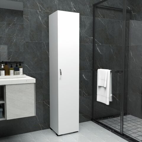 Fafare 1K, Tek Kapaklı 5 Raflı Çok Amaçlı Banyo Mutfak Kiler Dolabı, Beyaz Erzak Dolabı