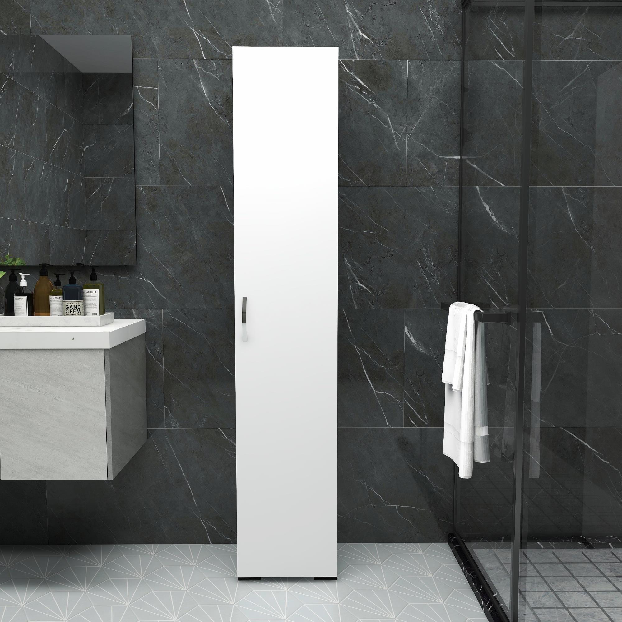 Fafare 1K, Tek Kapaklı 5 Raflı Çok Amaçlı Banyo Mutfak Kiler Dolabı, Beyaz Erzak Dolabı