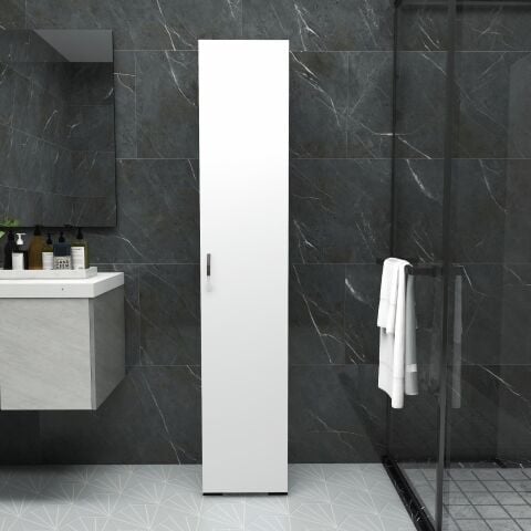 Fafare 1K, Tek Kapaklı 5 Raflı Çok Amaçlı Banyo Mutfak Kiler Dolabı, Beyaz Erzak Dolabı