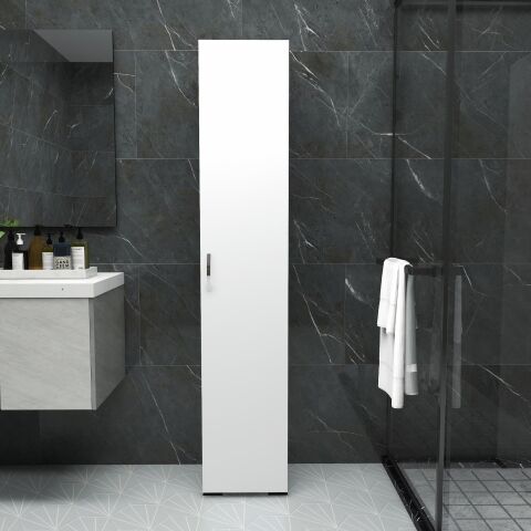 Fafare 1K, Tek Kapaklı 5 Raflı Çok Amaçlı Banyo Mutfak Kiler Dolabı, Beyaz Erzak Dolabı