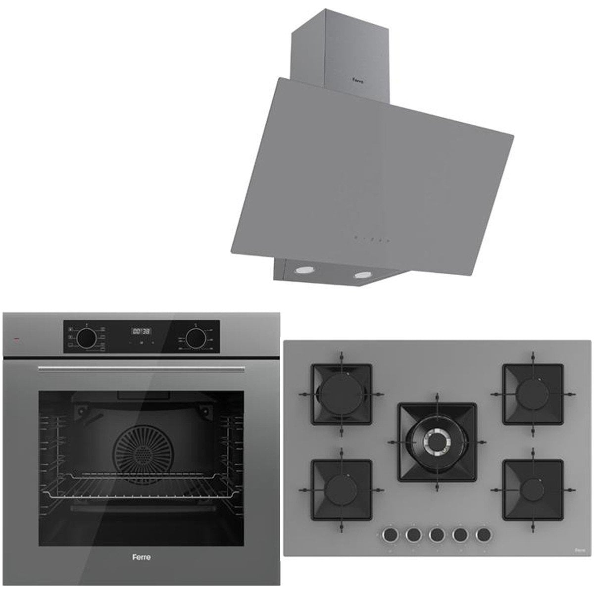 Ferre Icon Plus 75 Serisi 3lü Cam Ankastre Set (QBL63CPR-SS038-D079)