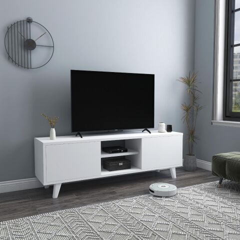 Fafare Beyaz TV Sehpası / TV Ünitesi, Yaşam Ünitesi, Kapaklı Televizyon Sehpası