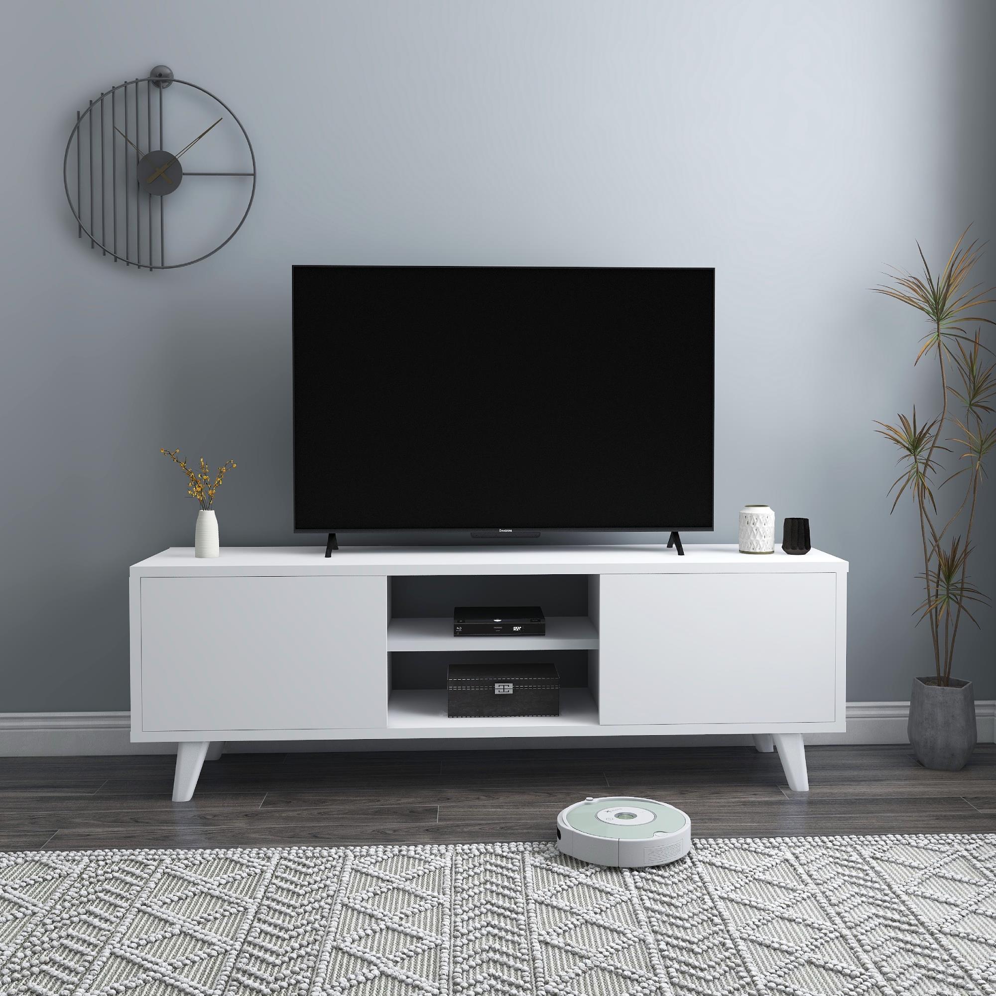 Fafare Beyaz TV Sehpası / TV Ünitesi, Yaşam Ünitesi, Kapaklı Televizyon Sehpası