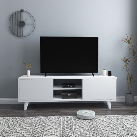 Fafare Beyaz TV Sehpası / TV Ünitesi, Yaşam Ünitesi, Kapaklı Televizyon Sehpası