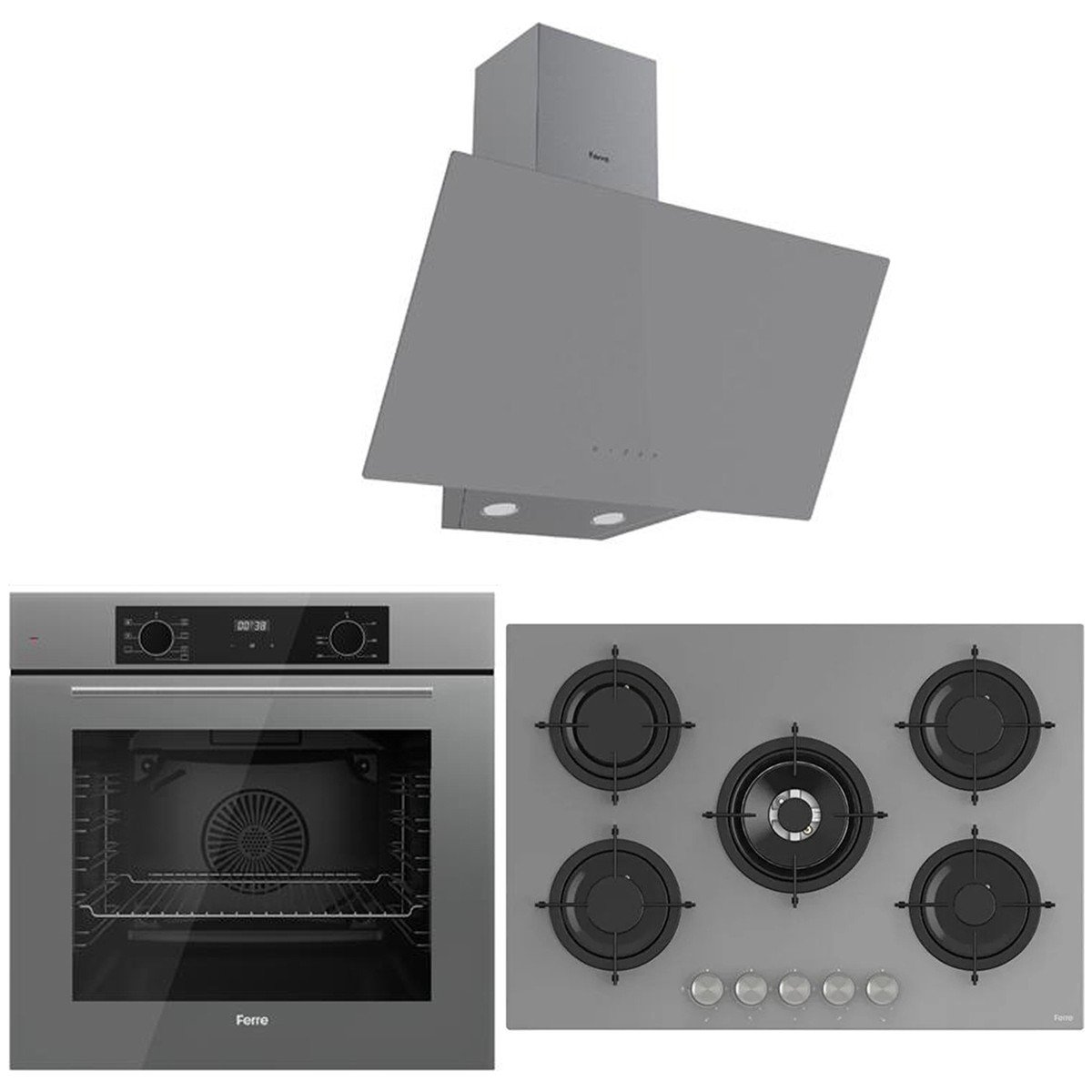 Ferre Icon Plus 75 Serisi 3lü Cam Ankastre Set (QBL63CPR-RS038-D079)