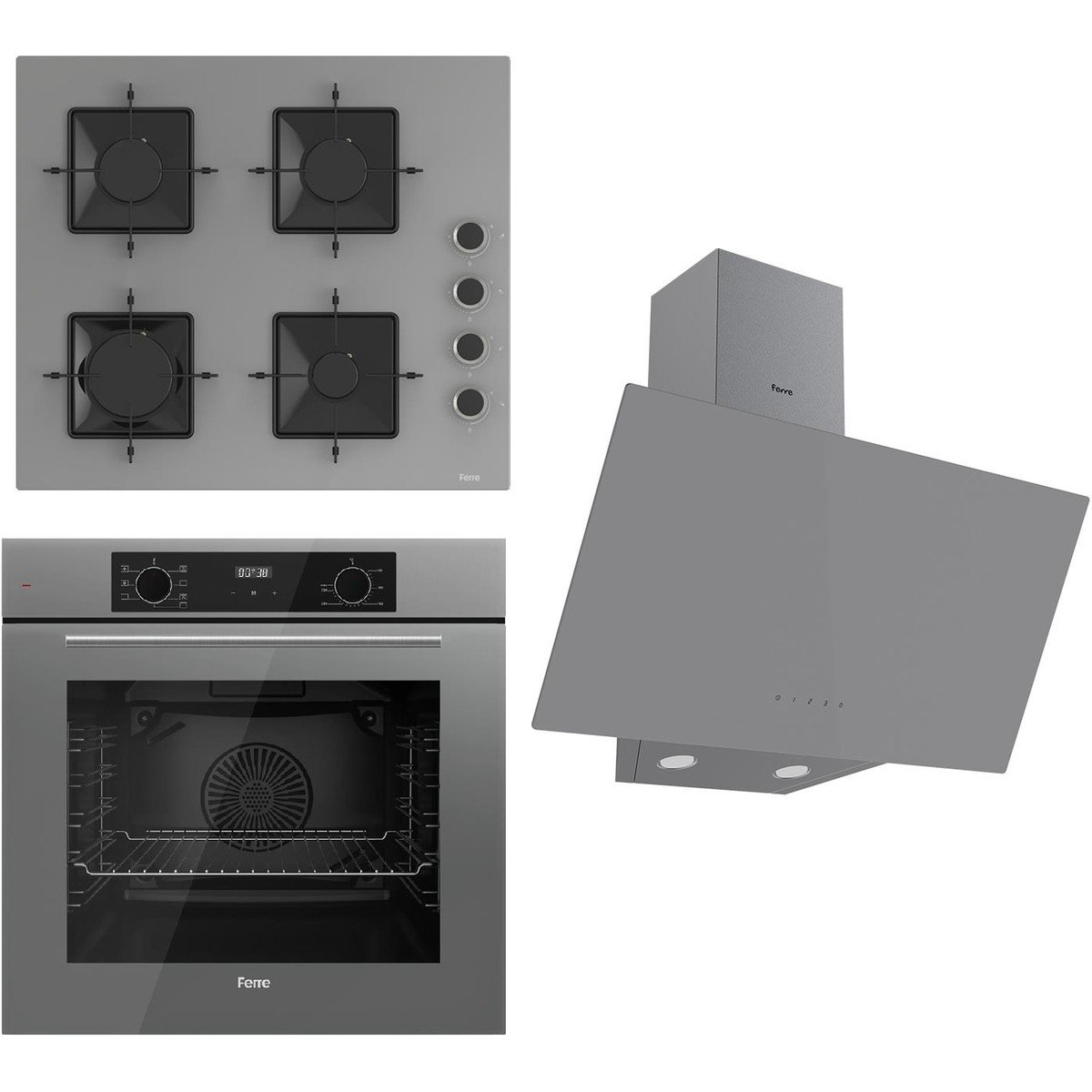 Ferre Flowart Serisi Gri Set (SS208 + QBL63CPR +D079) - Emaye Izgara