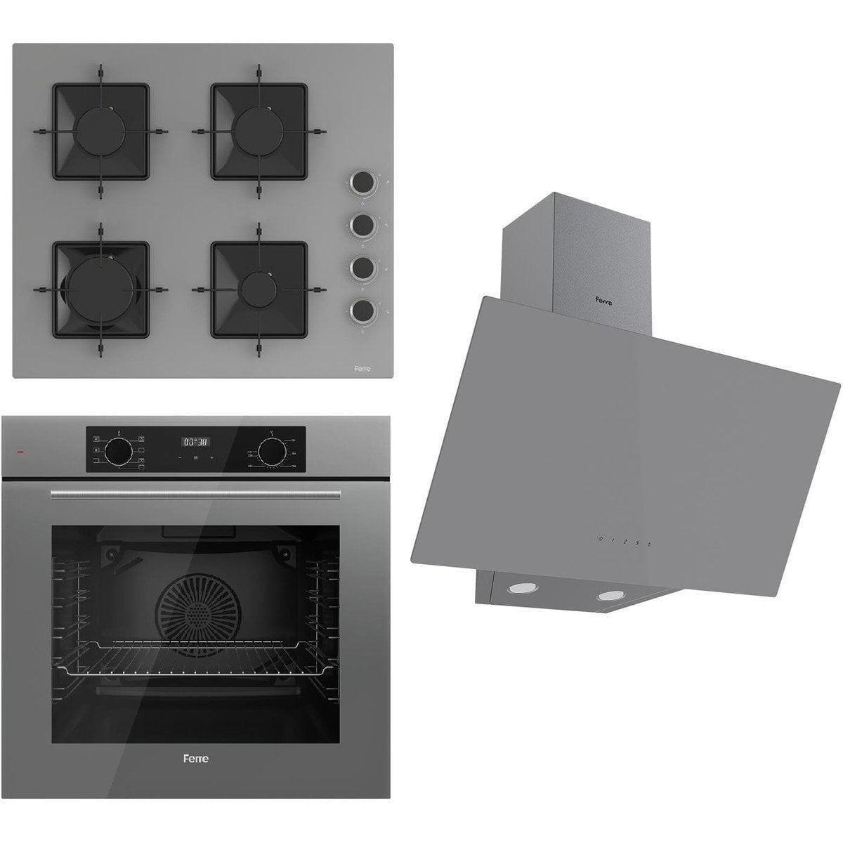 Ferre Flowart Serisi Gri Set (SS208 + QBL63CPR +D079) - Emaye Izgara