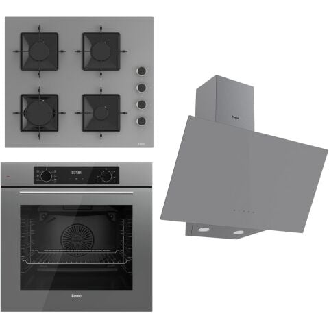 Ferre Flowart Serisi Gri Set (SS208 + QBL63CPR +D079) - Emaye Izgara