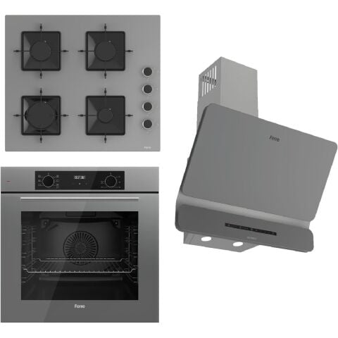 Ferre Flowart-Sılentart Serisi Gri Set (SS208 + QBL63CPR +D082-SA) - Emaye Izgara