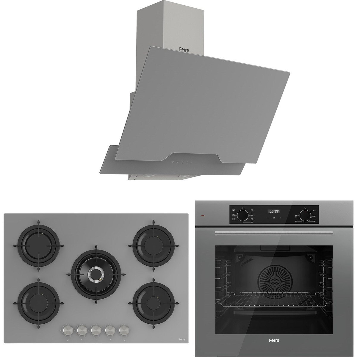 Ferre Flowart Evolis Pro Gri 3'lü Ankastre Set ( QBL63CPR-RS038-D065 )