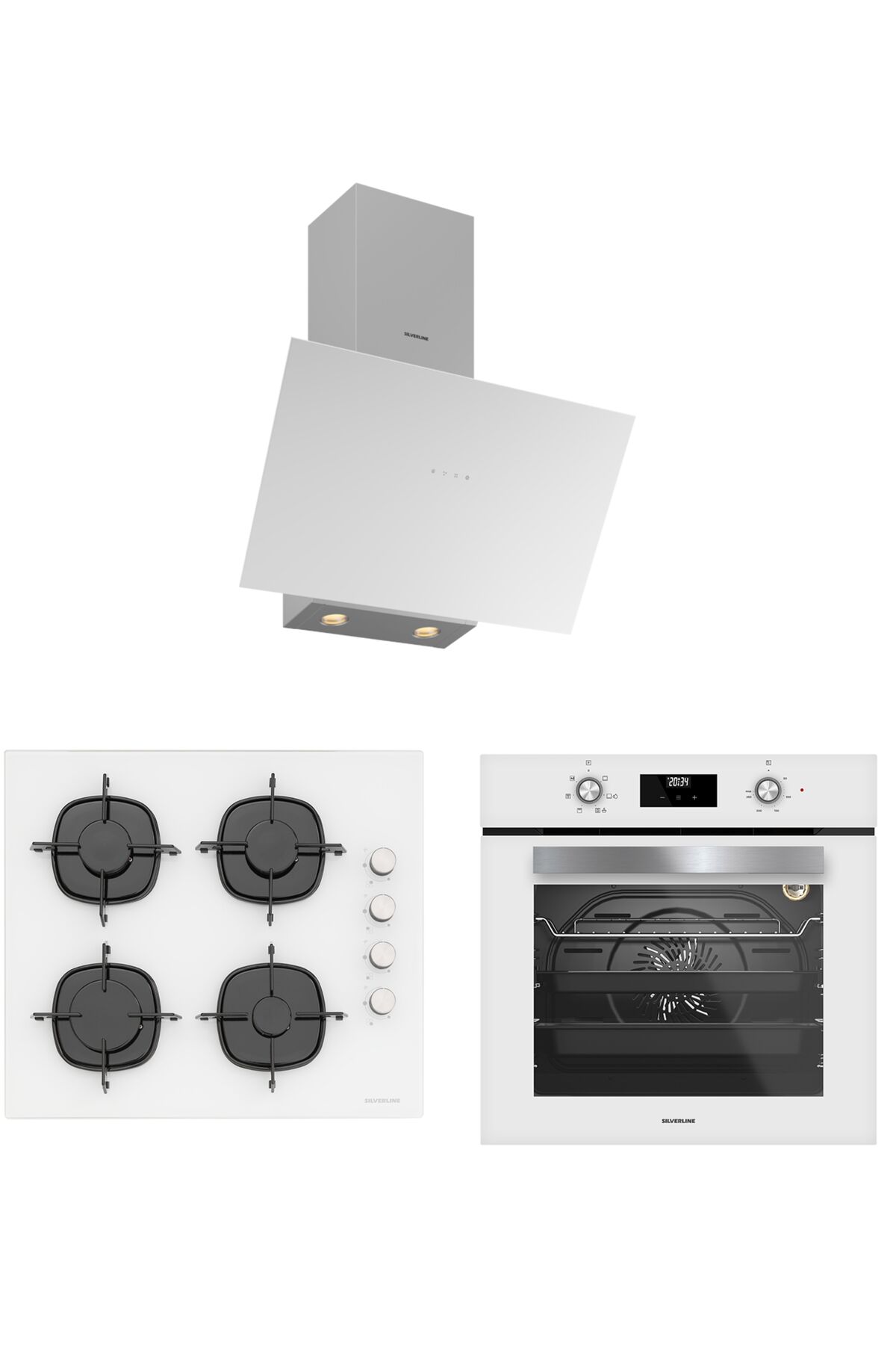 Silverline Beyaz Cam Ankastre Set - BO6502W02 Fırın, CS5700E6W01 Ocak, 3481 Flam 60 cm Davlumbaz