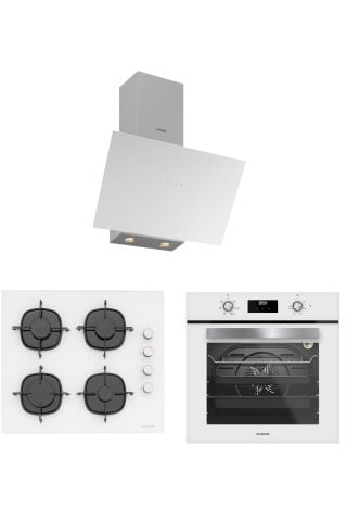 Silverline Beyaz Cam Ankastre Set - BO6502W02 Fırın, CS5700E6W01 Ocak, 3481 Flam 60 cm Davlumbaz