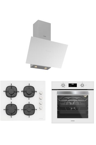 Silverline Beyaz Cam Ankastre Set - BO6502W02 Fırın, CS5700E6W01 Ocak, 3481 Flam 60 cm Davlumbaz