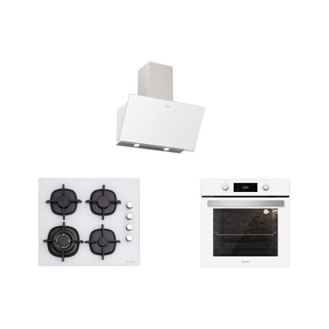 Silverline BO6504W01 - CS5429W01 - 3457 Soho 60 cm Beyaz Cam Ankastre Set