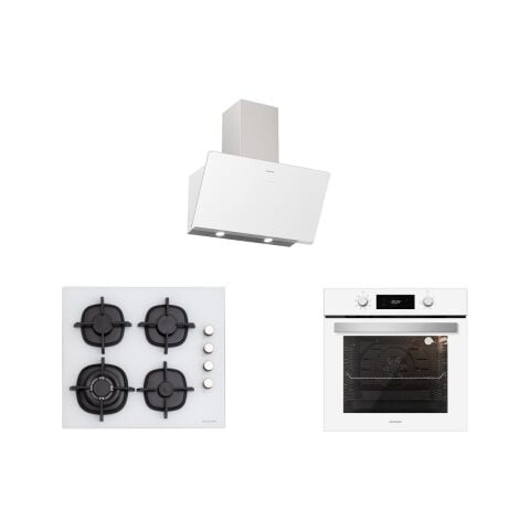 Silverline BO6504W01 - CS5429W01 - 3457 Soho 60 cm Beyaz Cam Ankastre Set