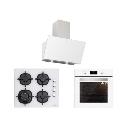 Silverline BO6502W02 - CS5429W01 - 3457 Soho 60 cm Beyaz Cam Ankastre Set