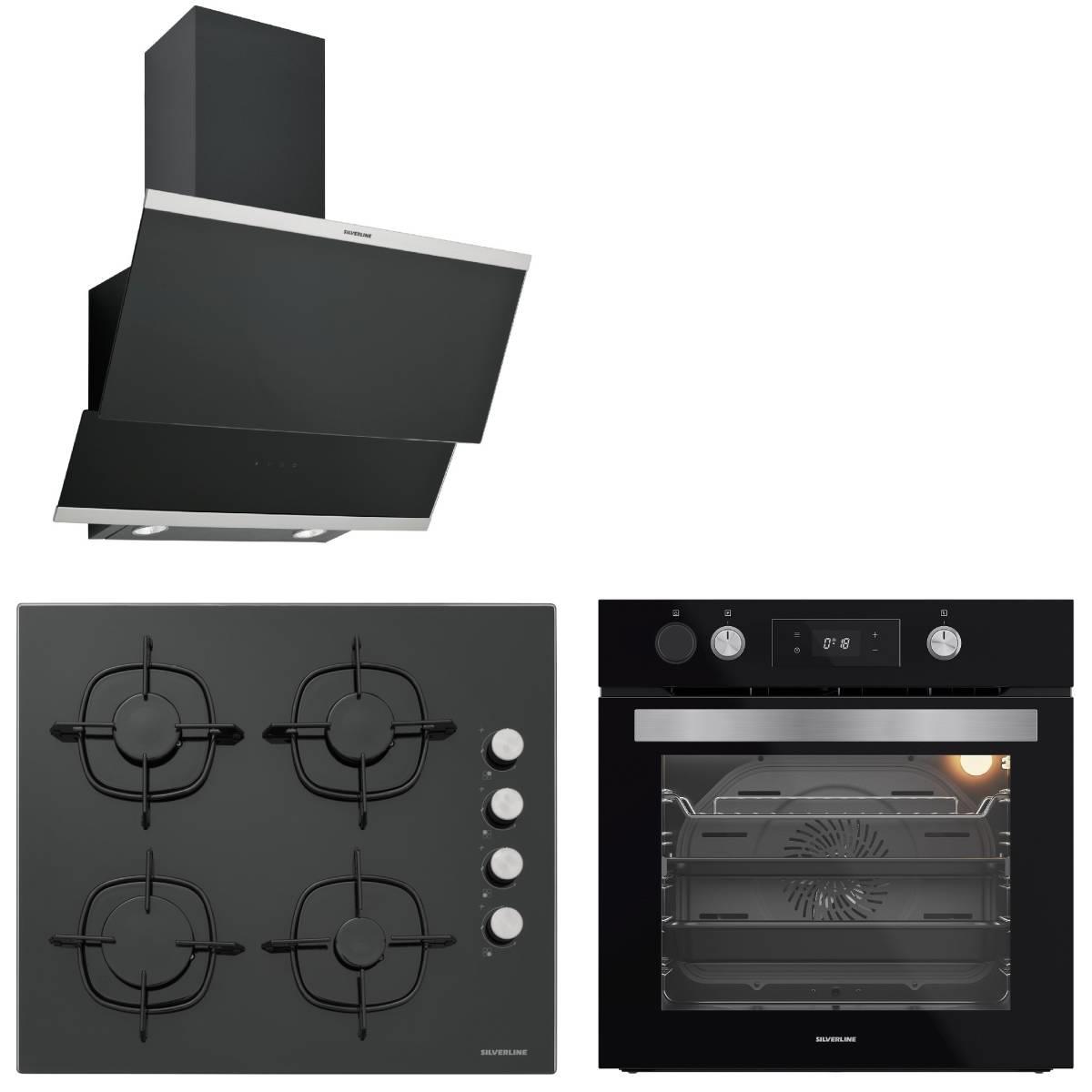 Silverline BO65P4B01 Fırın-CS5700E6B01 Ocak-3420 Classy Davlumbaz Siyah Cam Ankastre Set 