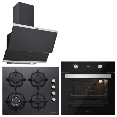 Silverline BO6504B01-CS5429B01-3420 Classy Siyah Cam Ankastre Set
