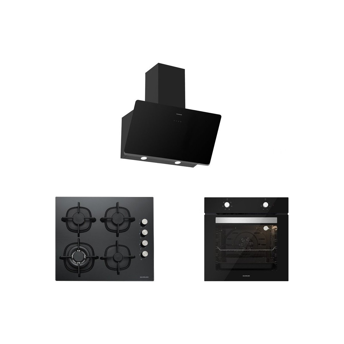 Silverline BO6501B01 - CS5429B01 - 3457 Soho 60 Siyah Cam Ankastre Set