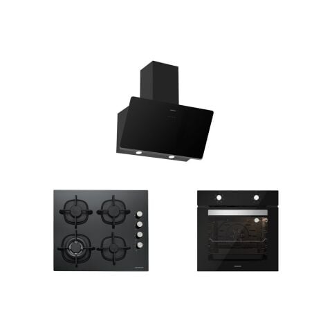 Silverline BO6501B01 - CS5429B01 - 3457 Soho 60 Siyah Cam Ankastre Set