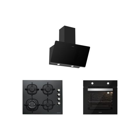 Silverline BO6501B01 - CS5429B01 - 3457 Soho 60 Siyah Cam Ankastre Set