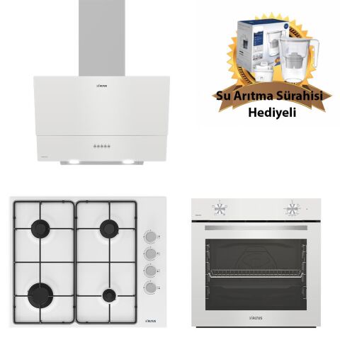 Altus Beyaz Cam Ankastre Set 510 Hw - 181 W Çelik Ocak- 310 Hw (SU Arıtma Sürahi Hediyeli)