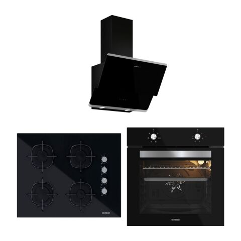 Silverline Siyah Cam Ankastre Set (3490 Oslo Davlumbaz - CS5665B01 65 cm Ocak - BO65E1B01 Fırın)