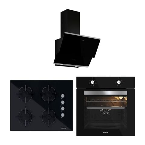 Silverline Siyah Cam Ankastre Set (3490 Oslo Davlumbaz - CS5665B01 65 cm Ocak - BO65E1B01 Fırın)