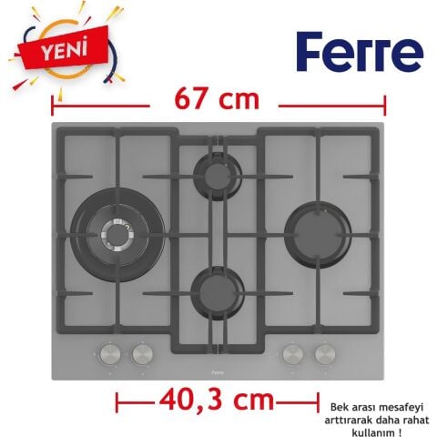 Ferre ED078 - 67 cm Döküm Izg.önden Düğme Gri Cam Ocak