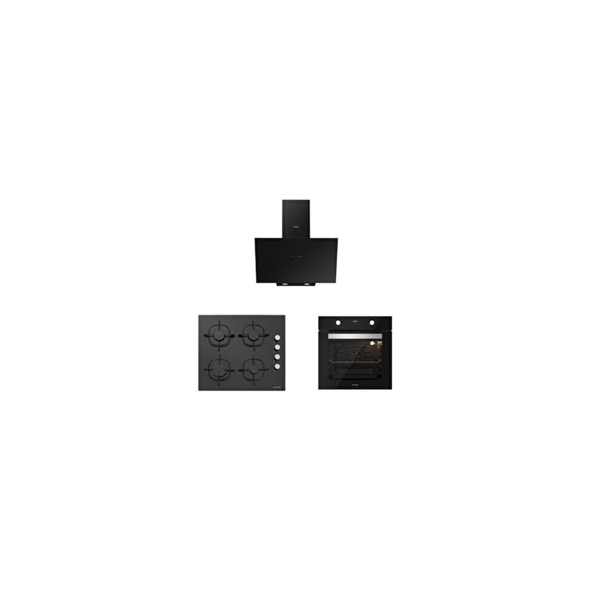 Silverline Siyah Cam Ankastre Set (3481 Flam 60+CS5335B02+BO6502B02)