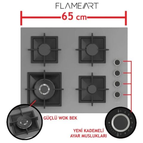 Ferre SC408/WFA FlameArt Woklu Gri 65 cm Ankastre Ocak