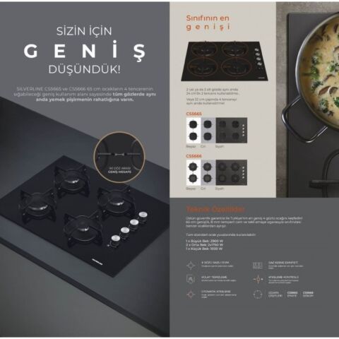 Silverline CS5665B01 65cm Siyah Cam Ankastre Ocak