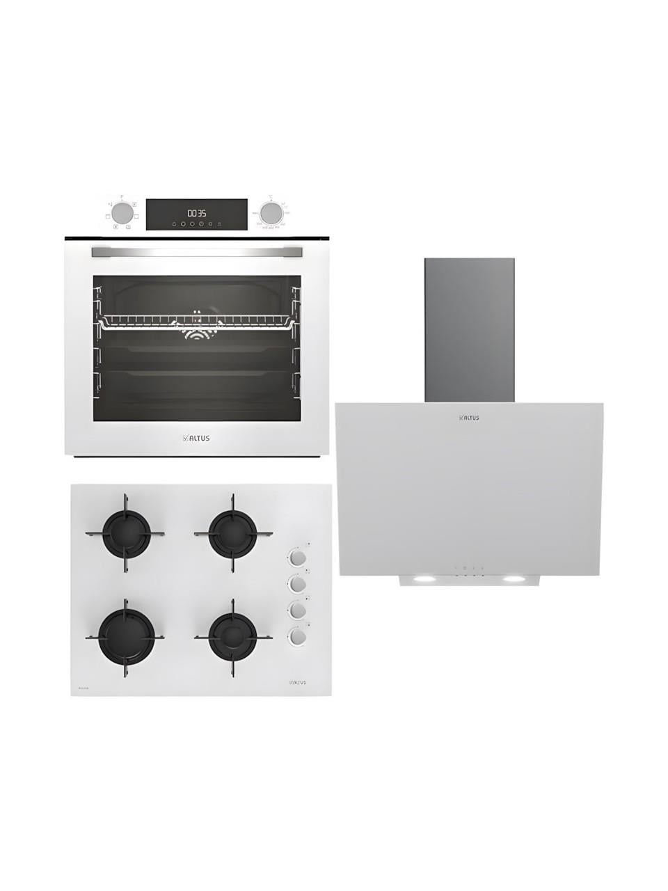 Altus Ala 322 W Fırın 159 Dw Ocak Ala 527 W Davlumbaz Beyaz Cam Ankastre Set