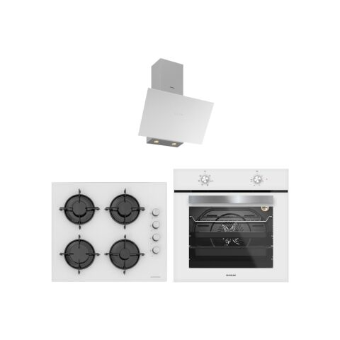 Silverline 3481 Flam - CS5349W01 - BO65E1W01 Beyaz Cam Ankastre Set