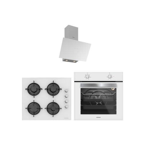 Silverline 3481 Flam - CS5349W01 - BO65E1W01 Beyaz Cam Ankastre Set
